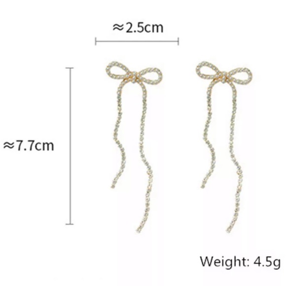 🌟 Gold Tone Pearl Rhinestone Bowknot Earrings - Picture 3 of 5